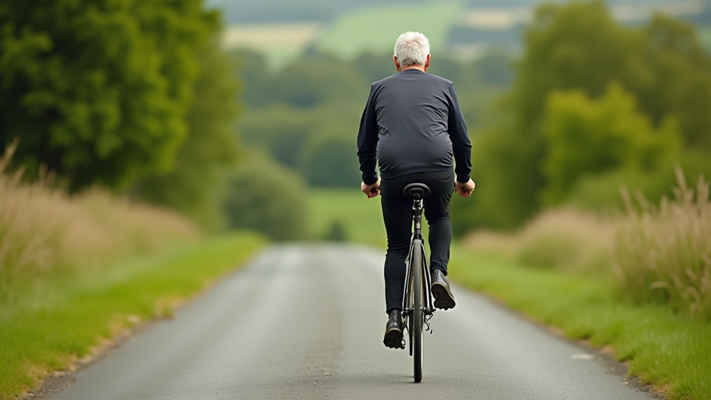 Cyclist riding at a comfortable, steady pace on a flat cycling path