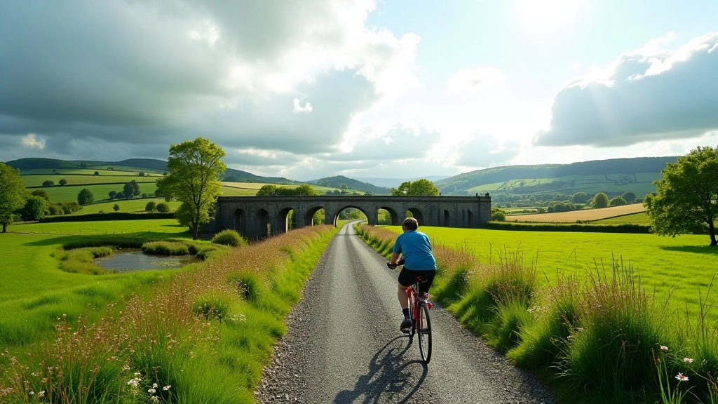 Scenic view of converted viaduct cycling path through Waterford Suir Valley with green landscape